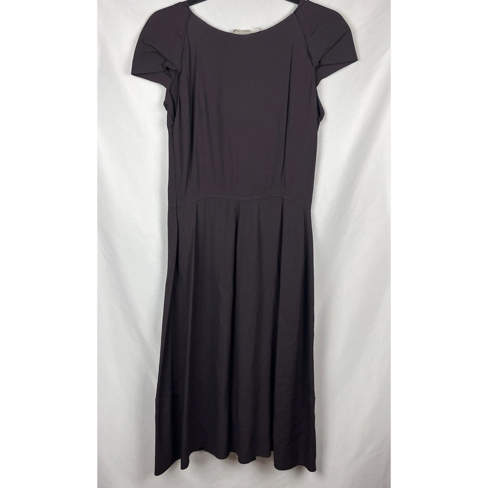 Prada 2007 Archival Brown Crepe V-Neck Midi Dress IT 42 US 6-8 A-Line Flare Luxe - Picture 2 of 13